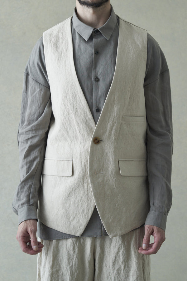 DEVOA 24 spring and summer V-neck cotton and linen vest VTR-MCKV natural color